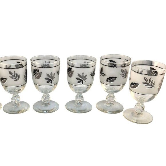 Libbey Frosted Silver Leaves Goblets Mint Condition Set Of 6 Vintage - Picture 12 of 13
